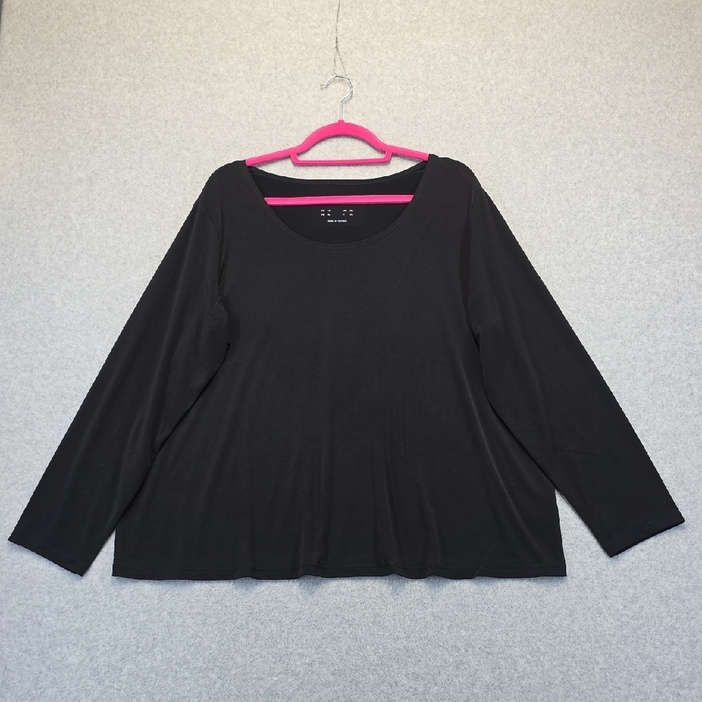 Susan Graver Modern Essentials Black Long Sleeve Scoop Neck Top 1X